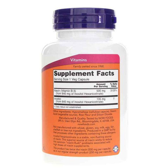 Flush-Free Niacin 500 Mg Double Strength, NOW